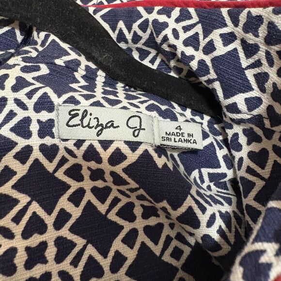 Eliza J Dress Womens 4 Blue Geometric Sleeveless Collared Shift Red Trim Knit - Picture 5 of 6